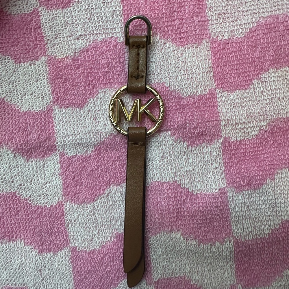 Michael Kors Gold and Brown Leather Keychain